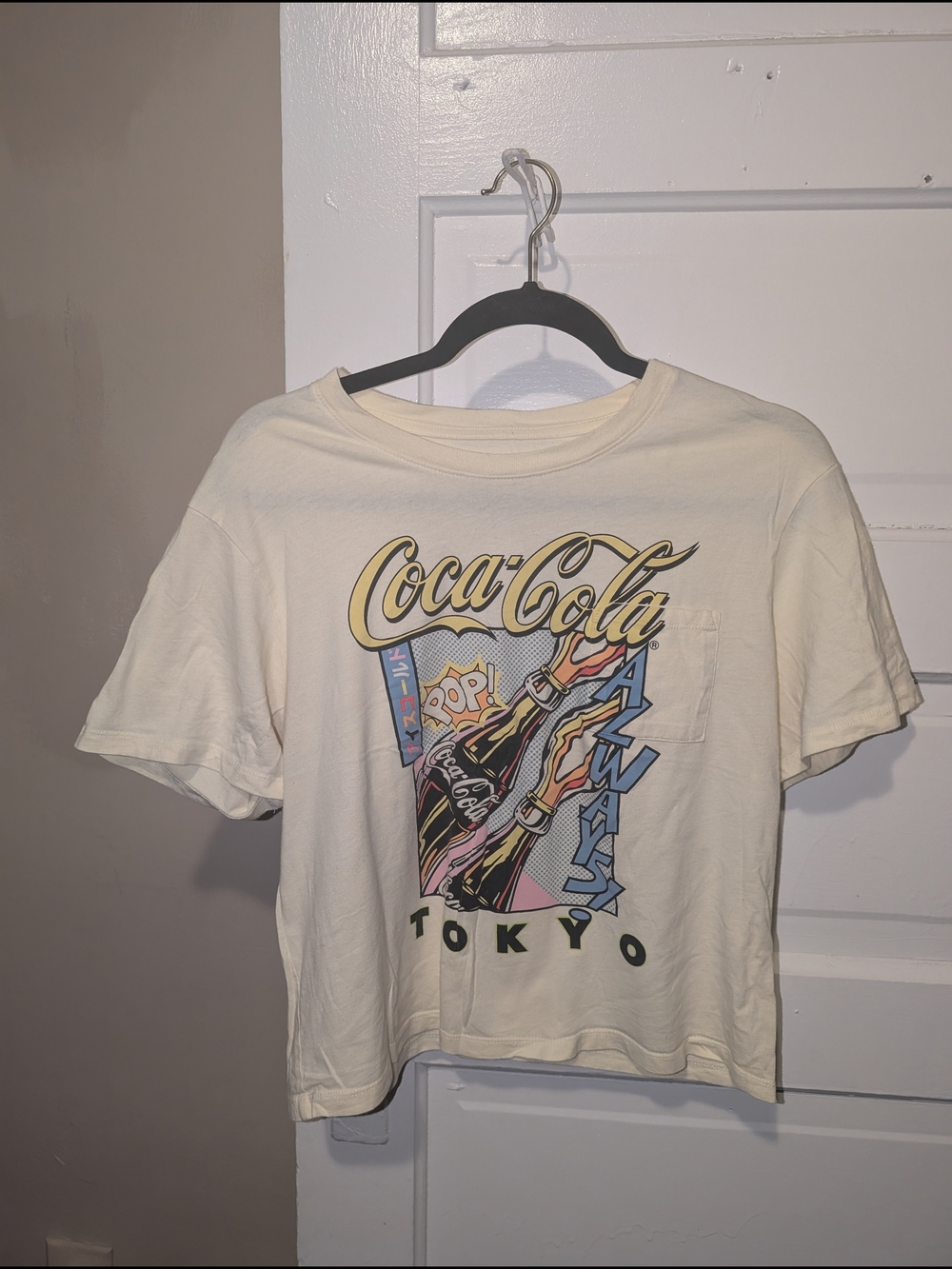 Coca Cola Cream Graphic Tee with Multicolor Tokyo Print